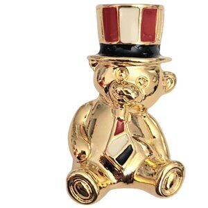 Avon Red White Blue Patriotic Bear In Top Hat, Tie Lapel Scatter Pin, Signed M39
